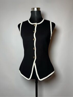 Emerson Lang Black Contrast Trim Knit Sweater Vest Medium